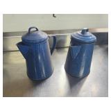 Blue Speckled Enamelware Coffee Pots