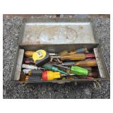 Metal Toolbox w/ Screwdrivers, Tape Measure