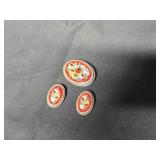 Italian Micro Mosaic Brooch and Clip Earrings Set