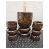 Vintage crafted dark wood candle holder with 2
