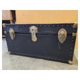 Vintage black steamer trunk or footlocker. 31 x