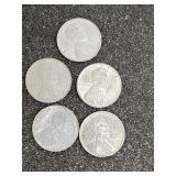 1943 steel pennies qty 5