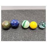 2 antique clay boulder marbles & 3 vtg boulder mar