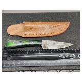 Damascus knife with leather sheath