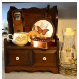 Pyrex Carafe, Wooden Organizer Box/Shelf, Copper +