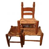 Child's Rush Bottom Chair & Foot Stools