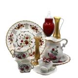 Mix & Match Gold Red Rose China & Glass