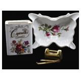 Floral Cigarette Holder, Ashtray & Flint
