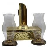 English Brass Box & Candle Holders