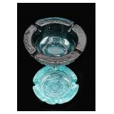 Blue Art Glass Ashtrays (2)