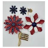 Red White & Blue Enamel & Rhinestone Broochs