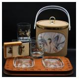 Vintage Duck Theme Ice Bucket & Glass Set, Tray +
