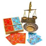 Zodiac Theme Playing Cards,  Brass Bowl & Scales