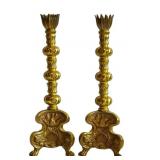 Large Baroque-style Brass Pillar Candle Stands