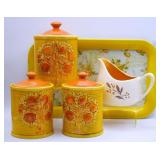 Vintage Fruit Tree Canisters (Cracked) & Tray