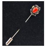 Lee Mary Signed Artisan Crafted Coral Stone Pin