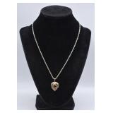 8.6g Sterling Silver Garnet Heart Locket Necklace
