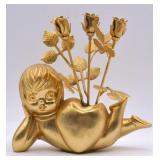 Vintage Brass Cherub w. Heart & Roses