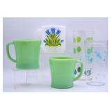 Original Jadeite Mugs, Glasbake Blue Tulip Mug +