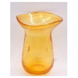 Hand-blown Yellow Amber Bubble Glass Vase