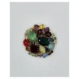Vintage Multi-Color Rhinestone & Glass Brooch