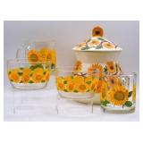 Libbey Glass Sunflower Glasses, Bowl & Canister