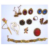 Vintage Costume Jewelry - Clip Ons, Bracelet +