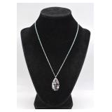 Sterling Silver Chain w/ Crystal Teardrop Pendant