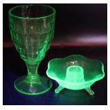 Uranium Glass Goblet & Candle Holder