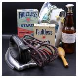 Vntg Irons, Sprinkler Bottle & Faultless Starch