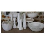 Group of Milk Glass Vases & Bowls