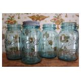 4 Vintage Blue Glass Ball Jars
