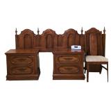 Vintage Wood Headboard, Nightstands & Chair