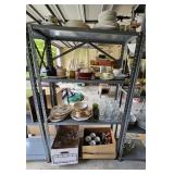 Metal Shelf & Contents - Mostly Dishes & Tumblers