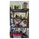 Metal Shelf & Contents - Vases, Pots, Dishes ++
