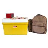 Vintage Coleman Cooler, Pixie Radio & Picnic Pack