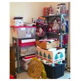 Large Group of Christmas Decor & Metal Shelves