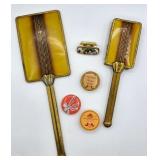 Antique Ladys Vanity Mirror, Brush & Cosmetics