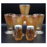 Jeanette Crackle Glass Footed Tumblers & S&P
