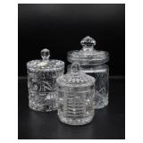 2 Crystal & 1 Glass Lidded Jars