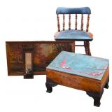 Antique Footstool, Vintage Chair, Print & Sconce