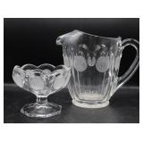 Glass Coin Design Pitcher & Avon Comm Compote
