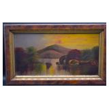 Antique Original Oil on Board Landscape Painting