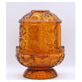 Indiana Glass Amber Stars & Bars Fairy Lamp