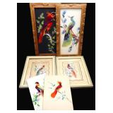 Mid Century Bird Painting / Feather Art