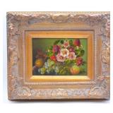 Floral & Fruit Still Life Oil on Board Painting