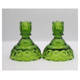 Green Glass Moon & Stars Candle Sticks