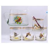 Vintage Bird Cocktail & Barware Glasses & Pitcher