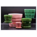 McCoy Pink & Green Basketweave Pattern Planters