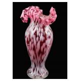 Cranberry Mottled Art Glass Vase